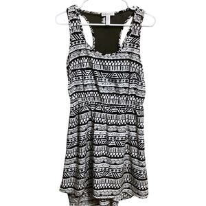 AMBIANCE APPAREL Black & White Mesh Back Drop Waist Tribal Print Dress Size M